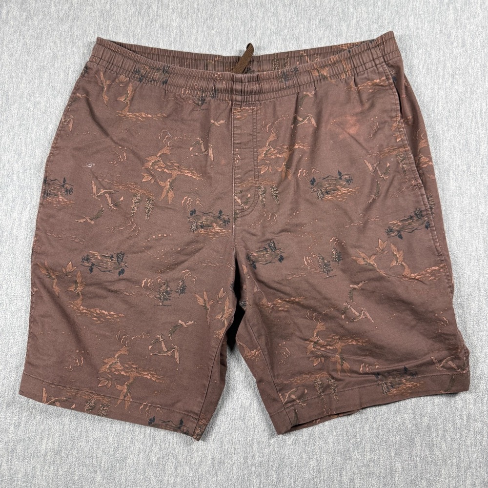 Uniqlo Shorts Men XL Brown Allover Graphic Cotton Blend Casual Summer Drawstring